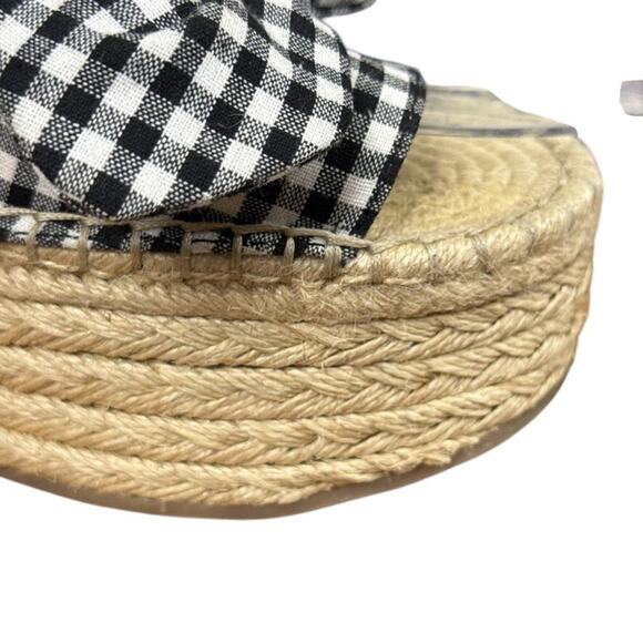 Steve Madden Union Black Gingham Plaid Platform Wedge Espadrille Sandals sz 10 - Picture 3 of 16